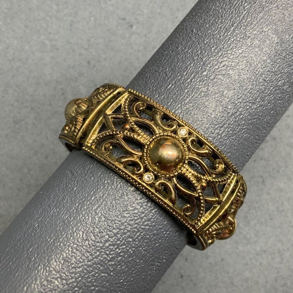 Vintage Stretch Bracelet 7 In Gold Scroll Rhinestone Copper Dome Swirl Bling - Picture 4 of 6